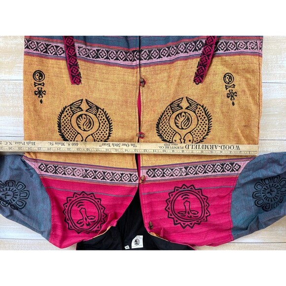 Bohemian Zodiac Tribal Boho Size XL Hooded Button Jacket Cotton Sweatshirt Nepal - Picture 10 of 15